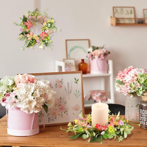 Jexine Floral Wreaths - 8-Piece Mini Candle Ring Set for Wedding & Home Decor | All Seasons