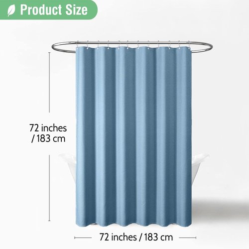 Wekayli Light Blue Shower Curtain - Waffle Textured Heavy Duty Thick Fabric Shower Curtains for Bathroom, with Grommets and 12 Stainless Steel Hooks 72''x72''