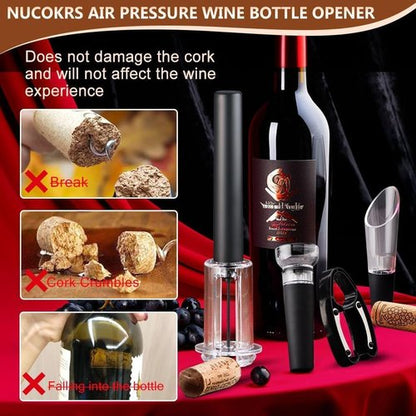 5 Pcs Air Pump Wine Opener Set with Foil Cutter, Wine Pourer, Vacuum Stopper and Storage Base NUCOKRS Corkscrew Great Gift for Wine Lovers