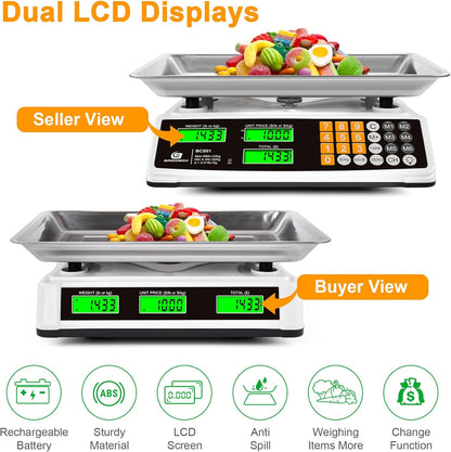 Price Computing Scale - 88lb Commercial Food Scale with Stainless Steel Platform & LCD Display