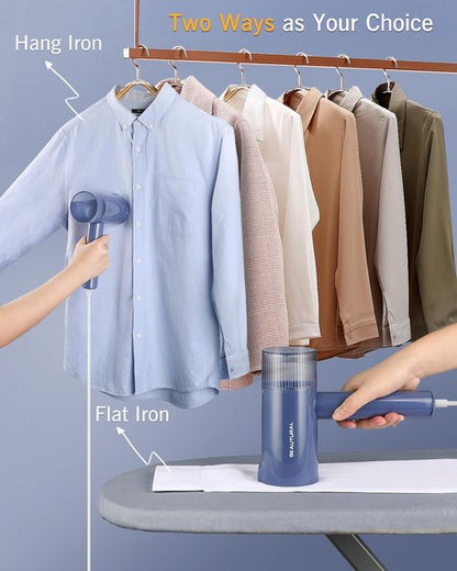 BEAUTURAL Steamer for Clothes, Portable Garment Wrinkle Remover, Fast 30s Heat-up, Foldable and Handheld, 120V Only (Not for 220V Europe), Blue