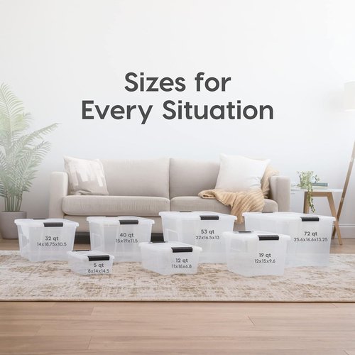 IRIS USA Plastic Storage Bin Combo Pack - Durable Lids & Secure Latching Buckles | 19/32 Qt, 3-Pack, Clear