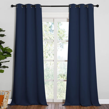 NICETOWN Long Window Drapes - Grommet Top Curtains for Living Room & Guest Room | Navy, 42" x 90", 2 Pieces