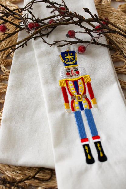 Nutcracker Linen Wreath Sash - Blank Embroidered Christmas Decor | 56" L x 4.5" W for Indoor/Outdoor Use