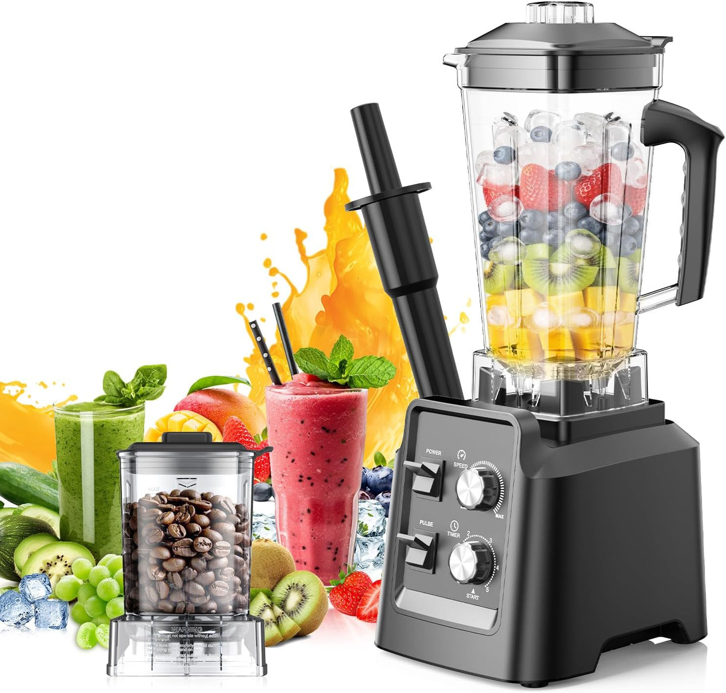 Skiennix 68Oz Countertop Blender - 28000 RPM Smoothie Maker with 20Oz Grinder | Self-Cleaning, Adjustable Speed, Black