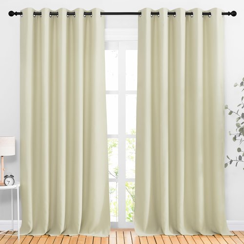 NICETOWN Room Darkening Curtains Extra Long 110 Inches, Grommet Thermal Insulated Weighted Window Treatments for Living Room/Farmhouse, W66 x L110, Beige, 2 Panels