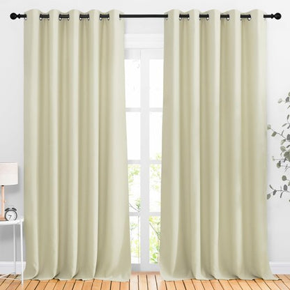NICETOWN Room Darkening Curtains Extra Long 110 Inches, Grommet Thermal Insulated Weighted Window Treatments for Living Room/Farmhouse, W66 x L110, Beige, 2 Panels
