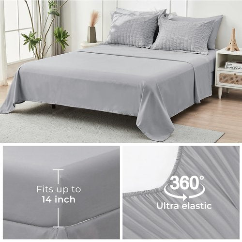 HYMOKEGE Light Grey California King Comforter Set Seersucker 7 Pieces, All Season Luxury Bed in a Bag for Bedroom, Bedding Set with Comforters, Sheets, Pillowcases & Shams