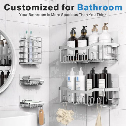 EUDELE Stainless Steel Shower Caddy - Rustproof No Drill Adhesive Organizer | XL Capacity for Bathroom & Kitchen
