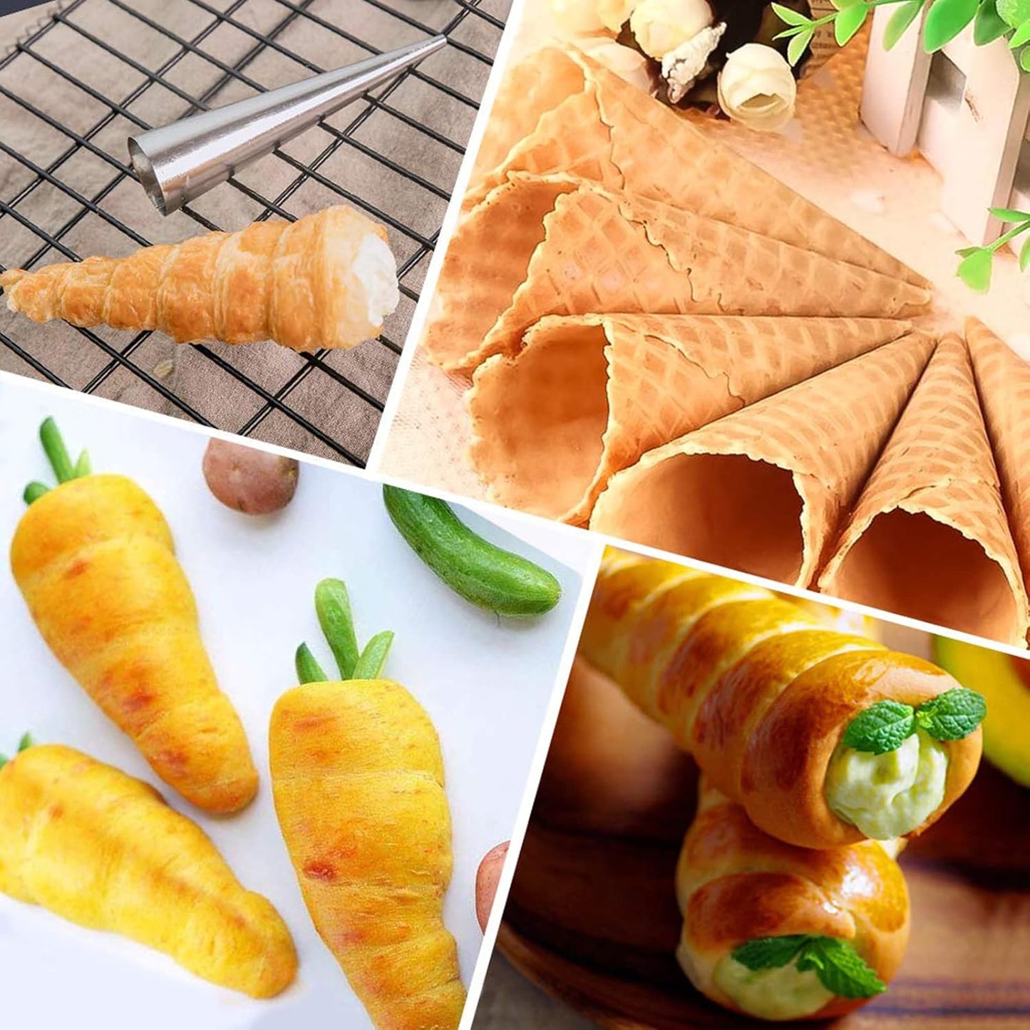 RoseFlower 30pcs Non-Stick Cream Horn Cones - Stainless Steel Cannoli Pastry Moulds Set for Baking