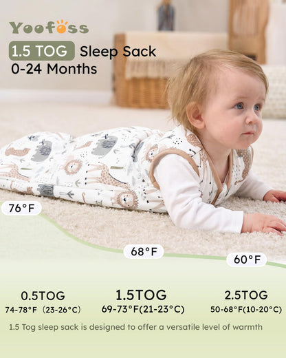 Yoofoss Baby Sleep Sack - 1.5 Tog Wearable Blanket for 18-24 Months | 100% Organic Cotton, Warm & Comfy