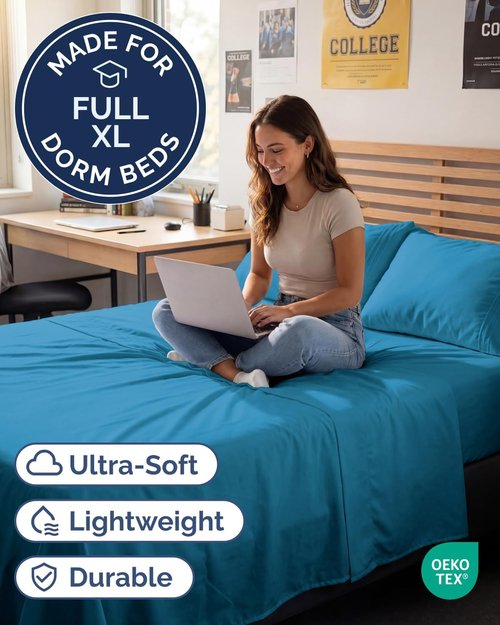Full XL Bed Sheet Set by [Brand Name] - 4-Piece Soft, Breathable & Cooling Luxury Bedding - Deep Pockets, Fade & Wrinkle Free - Denim Blue