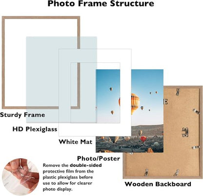 JCJMY 16x20 Picture Frame - Rustic Brown Wall Display for 11x14 Photos with Mat or 16x20 Without Mat