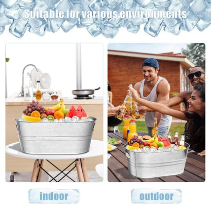 4 Pack Galvanized Tub Ice Bucket, 3 Gallon Large Metal Drink Buckets for Parties & Bars, Beer Beverage Tub with Carry Handles for Champagne, Cocktails, Wine Cooling, Mimosa Supplies