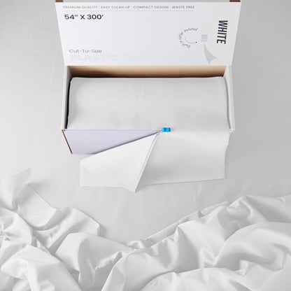 Party Solids White Plastic Table Cover Roll - 54 Inch x 300 Feet with Slide Cutter for Easy Use