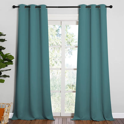 NICETOWN Blackout Curtains for Patio Glass Doors - Sea Teal Privacy Drapes, 42" x 90" (1 Pair)