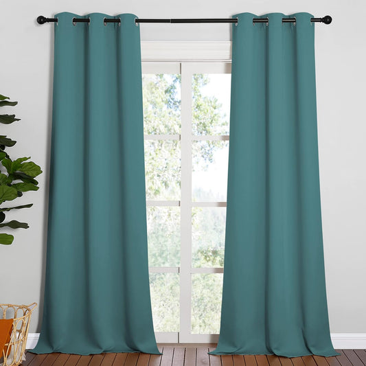 NICETOWN Blackout Curtains for Patio Glass Doors - Sea Teal Privacy Panels, 42" x 95" (1 Pair)