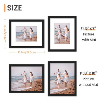 upsimples 8x10 Picture Frame Set of 5, Display Pictures 5x7 with Mat or 8 x 10 Without, Wall Gallery Photo Frames, Black