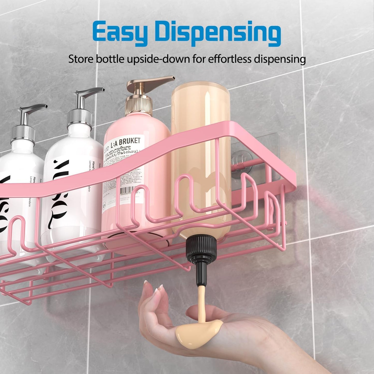 Youvip Adhesive Shower Caddy - No Drilling Bath Organizers | Rustproof 5-Pack with Soap & Toothbrush Holder - Pink