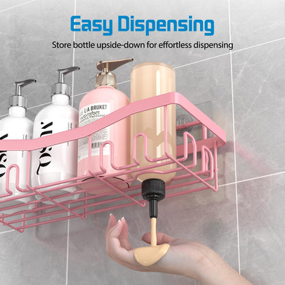 Youvip Adhesive Shower Caddy - No Drilling Bath Organizers | Rustproof 5-Pack with Soap & Toothbrush Holder - Pink
