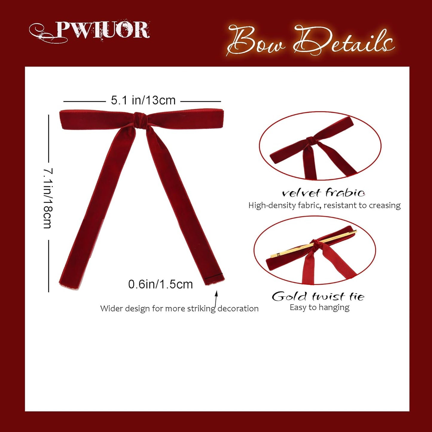 Regine Switzerland 30 Pcs Burgundy Velvet Christmas Tree Bows - Vintage Ribbon Bows for Wreaths & Gifts