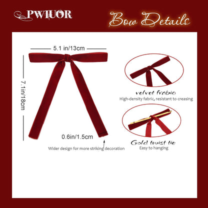 Regine Switzerland 30 Pcs Burgundy Velvet Christmas Tree Bows - Vintage Ribbon Bows for Wreaths & Gifts