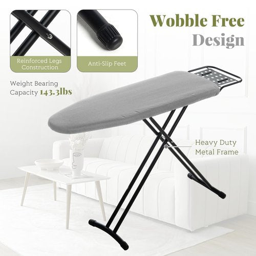 Ironing Board Full Size, RAINHOL 43"x13" Heavy Duty Compact Iron Board with Iron Rest, Height Adjustable Sturdy Iron Stand, Grey Cover with Extra Thick Padding