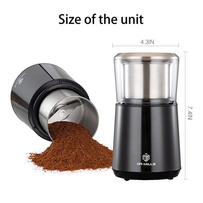 DR MILLS DM-7451 Electric coffee grinder, Coffee Bean Grinder Electric Dried Spice, nut, herb Grinder, detachable cup, Dishwashable, SUS304 stianlees steel