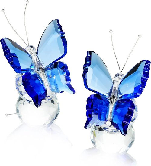 Kanpura Crystal Butterfly Figurines - 2 Pack Blue Glass Collectibles for Home Decor | Perfect Gift for Women