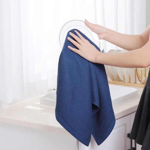 Homaxy 100% Cotton Waffle Weave Kitchen Dish Towels - Ultra Soft & Absorbent, 13 x 28 Inches, Navy Blue | 8-Pack