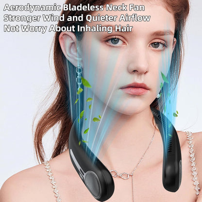 Skiennix Portable Neck Fan - Hands-Free Bladeless Design with 360° Cooling & LED Display - USB Rechargeable, 6000mAh Battery (Black)