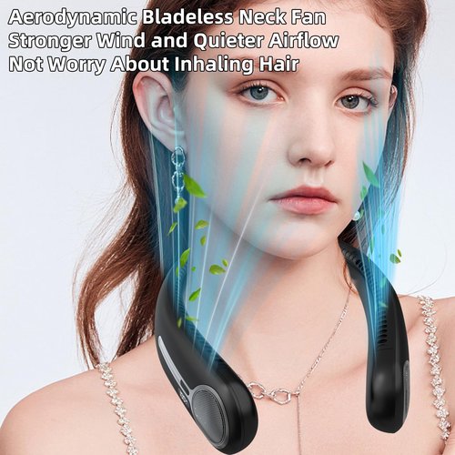 Portable Neck Fan,Hands Free Personal Wearable Bladeless Fan,6000mAh USB Rechargeable,360° Cooling,LED Display,4-Speeds,Birthday Gifts for Men Women Dad Mom,Fathers Day,Mothers Day Gifts (Black)
