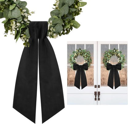 Black Wreath Sash by [Brand Name] - Elegant Linen Ribbon Bow for Front Door & Porch Decor