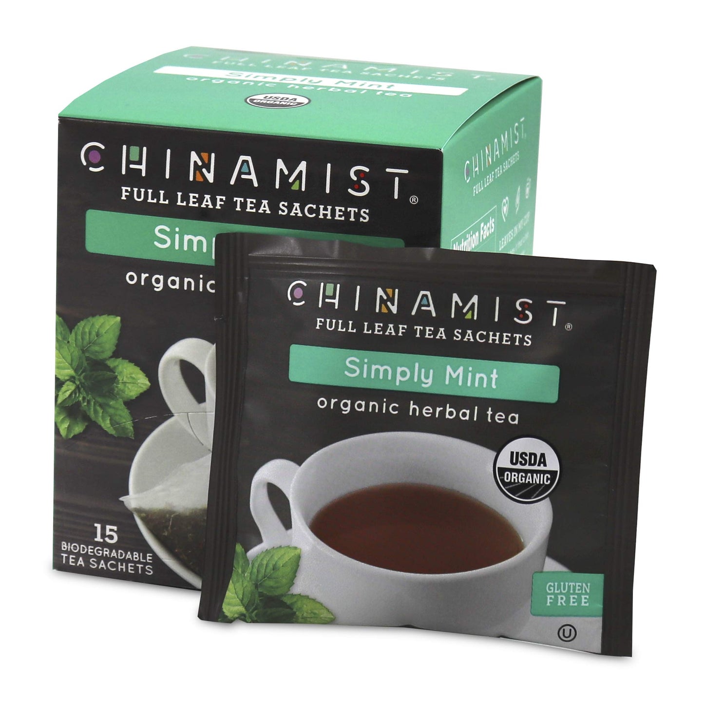 China Mist - Simply Mint Herbal Full Leaf Tea Sachet, 15 Count Box - Biodegradable and Individually Wrapped (1 Pack)