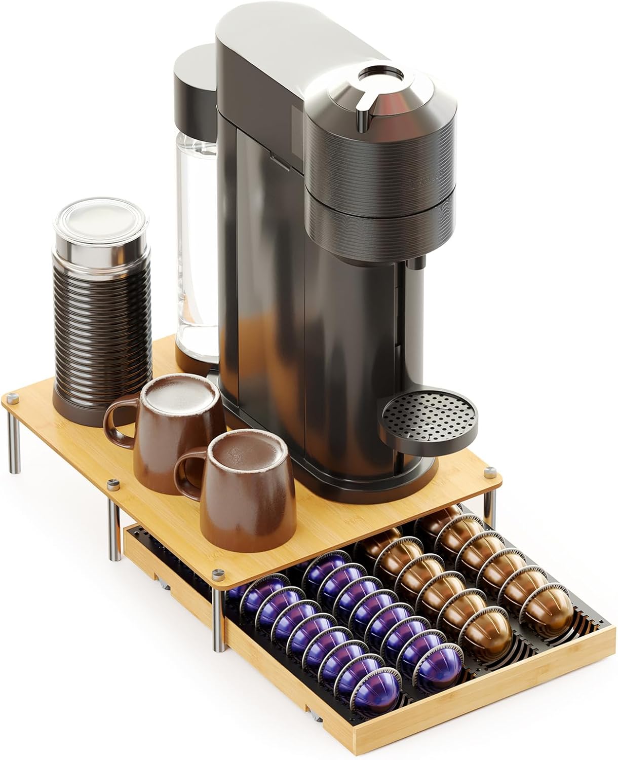 SpaceAid Bamboo Coffee Pod Holder - Drawer Organizer for Nespresso Vertuo Capsules | Holds 40 Big or 56 Small Pods, Natural Finish