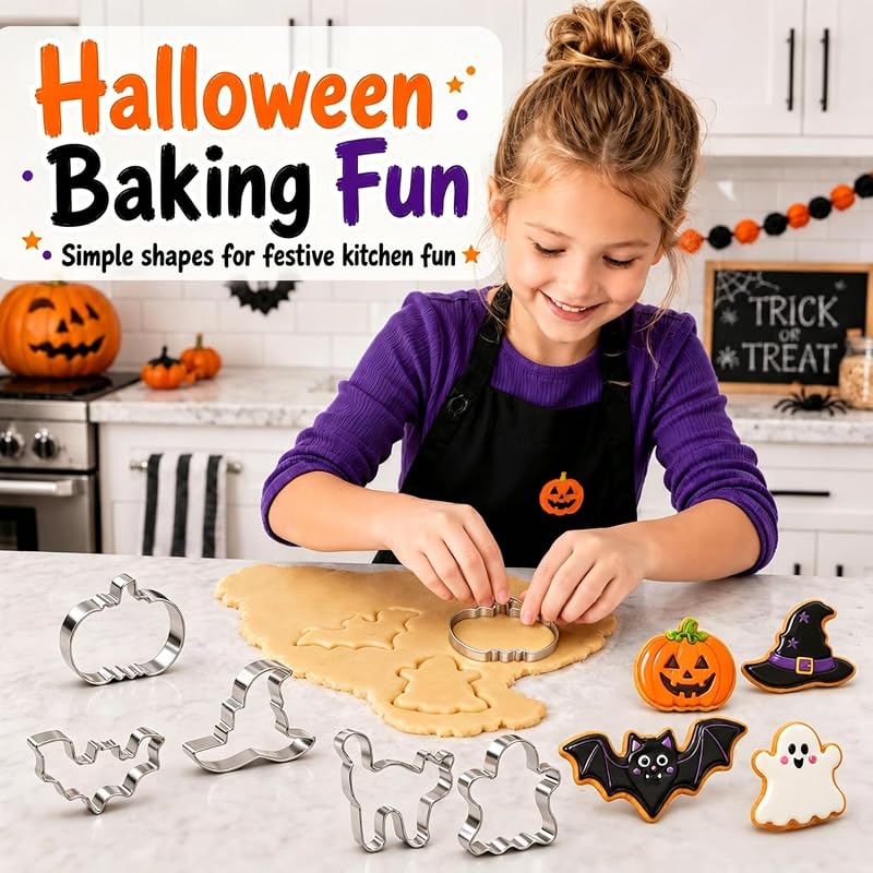 Halloween Cookie Cutters Set 5-Piece – Pumpkin, Bat, Ghost & More (Halloween medium)