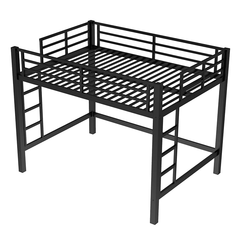 Bellemave Full-Size Loft Bed Frame with Dual Ladders, Iron Construction, No Box Spring Needed - Black (Variation: Black+Full)