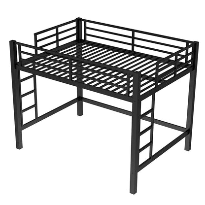 Bellemave Full-Size Loft Bed Frame with Dual Ladders, Iron Construction, No Box Spring Needed - Black (Variation: Black+Full)