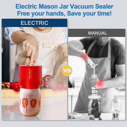 Skiennix Electric Mason Jar Vacuum Sealer Kit - Ideal for Wide & Regular Mouth Jars - Red