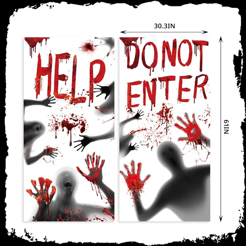 2 Pack 30x61 in Halloween Window Clings - Bloody Spine Chilling Door & Window Decor