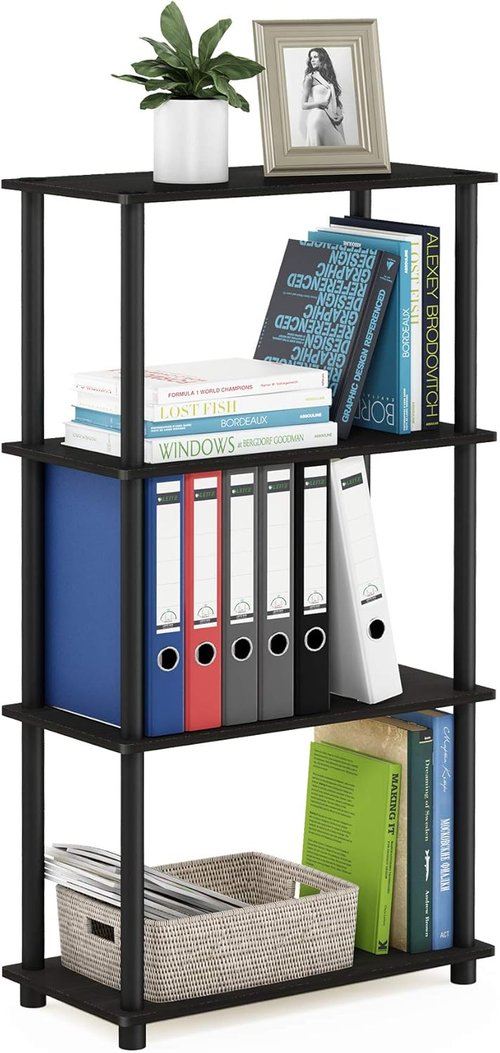 Furinno Turn-N-Tube 4-Tier Multipurpose Shelf Display Rack - Stylish Espresso/Black Finish