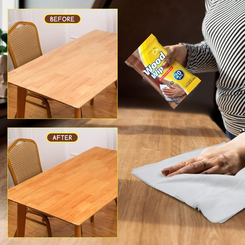 Heigble 12 Pcs Care Wood Surfaces Wipes 240 Count Furniture Polish Cleaner Shines and Protects Wipe Lemon Scent Floor Wipes for Kitchen Bathroom Furniture Wood Floors Cabinet Cleaning