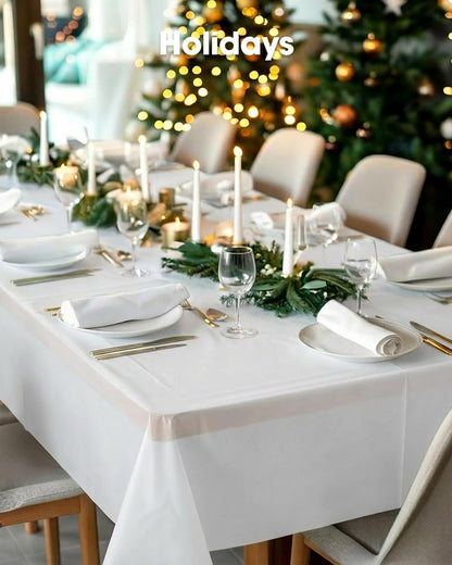 Pureegg Disposable Plastic Tablecloths - 10 Pack, 54 x 132 Inch, Sturdy & Leakproof for Parties, Weddings, Picnics | White