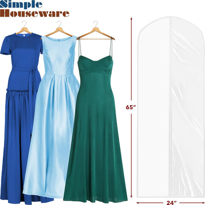 Simple Houseware 65-Inch Clear Garment Bags - Zippered Storage for Gowns, Suits & Dresses | 2 Pack