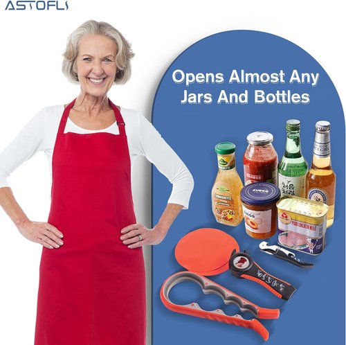 Astofli Jar Opener Set - 5 Pack Easy Twist Lid Openers with 2 Rubber Grippers for Seniors