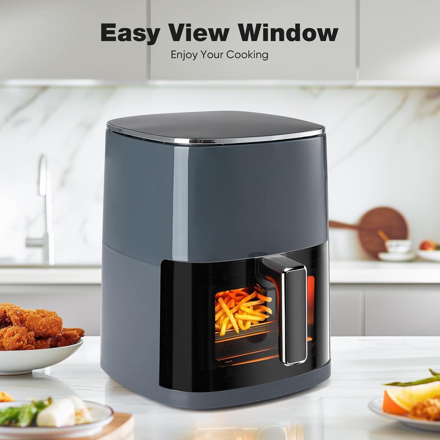 OLIXIS 6 Quart Air Fryer - 12-in-1 Multi-Function Cooking with Window | Grey Finish