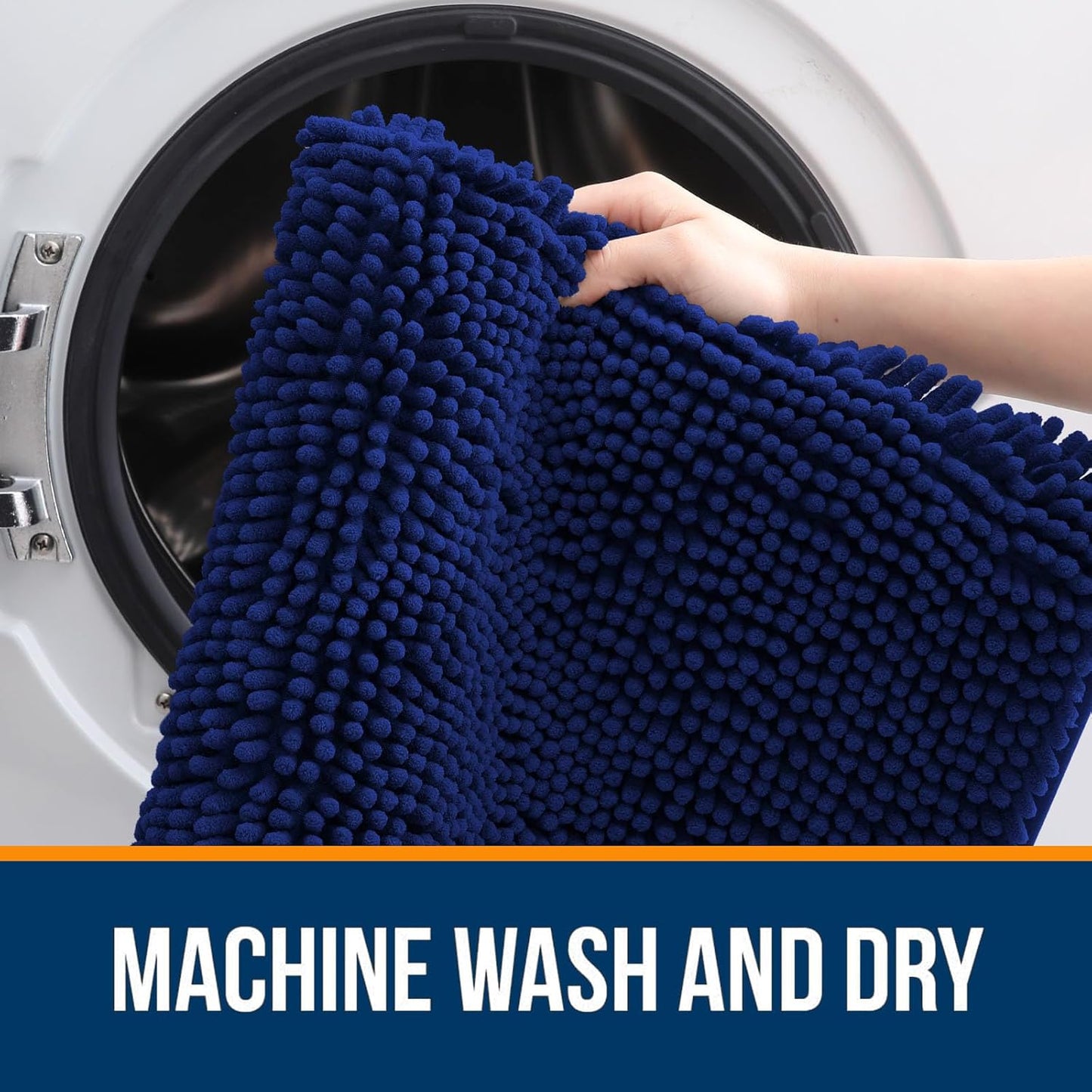OLANLY Bathroom Rugs - Extra Soft Chenille Bath Mats | Quick-Dry, Machine Washable, 30x18 Navy