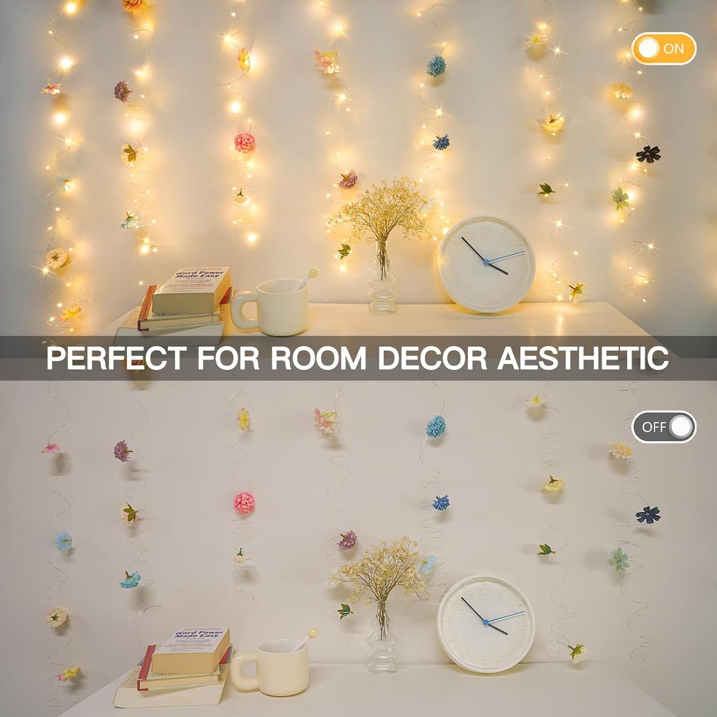 Suddus DIY Curtain Lights Kit - 200 LED Fairy String Lights with 3D Butterflies & Silk Flowers | Remote Control, 8 Modes, USB Powered, 6.5x6.5ft Warm White