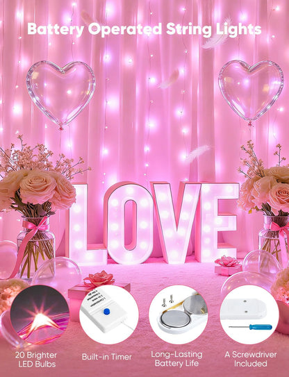 Minetom 12 Pack Pink Christmas Lights | 7ft 20 LED Battery Operated Fairy Lights for Valentine's Day Decor