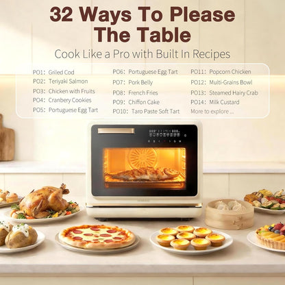 ROBAM Toaster Air Fryer Oven Combo - Large 1.2 Cu.Ft Convection Cooker with 32 Preset Recipes | Smart Touch Control (White)